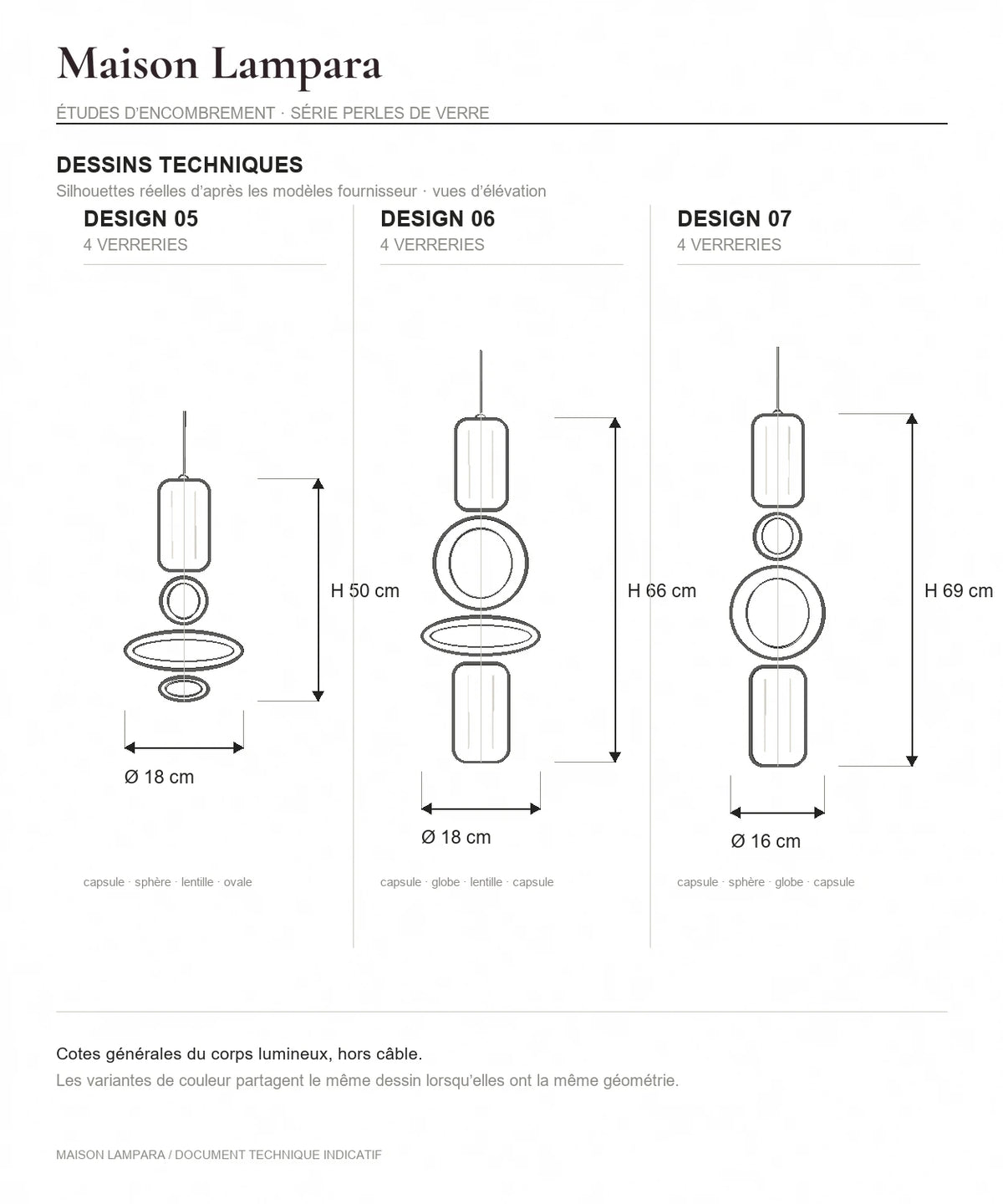 Planche technique sur fond blanc des designs 5, 6 et 7 de la suspension