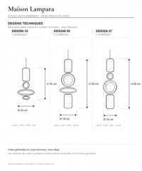 Planche technique sur fond blanc des designs 5, 6 et 7 de la suspension