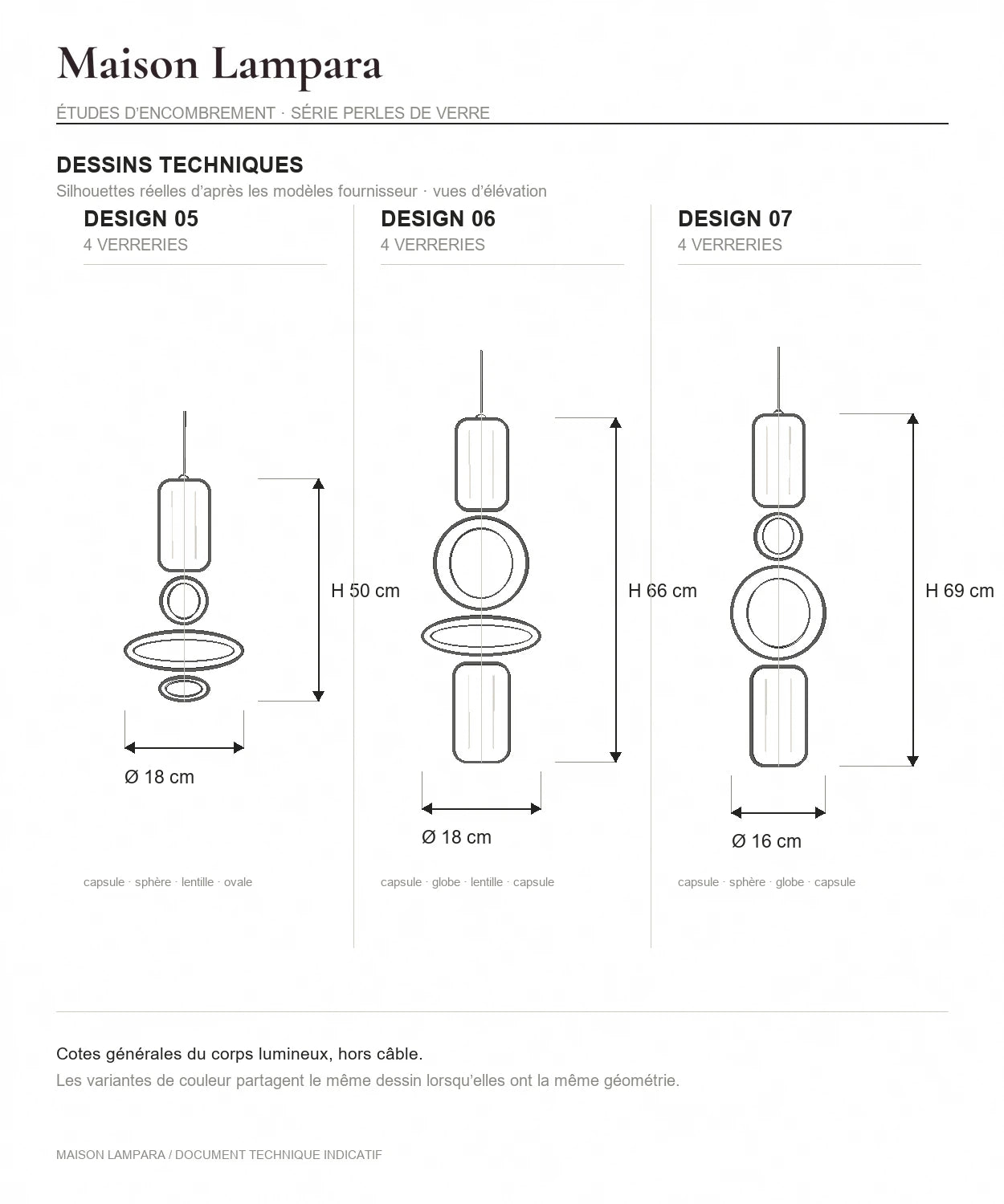 Planche technique sur fond blanc des designs 5, 6 et 7 de la suspension