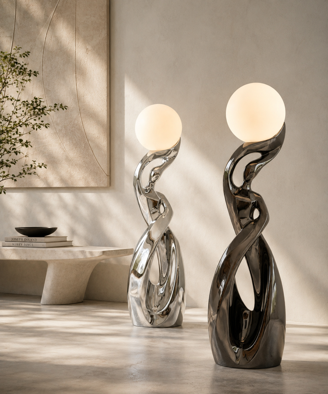 Lampadaire sculpture en résine peinte à la main