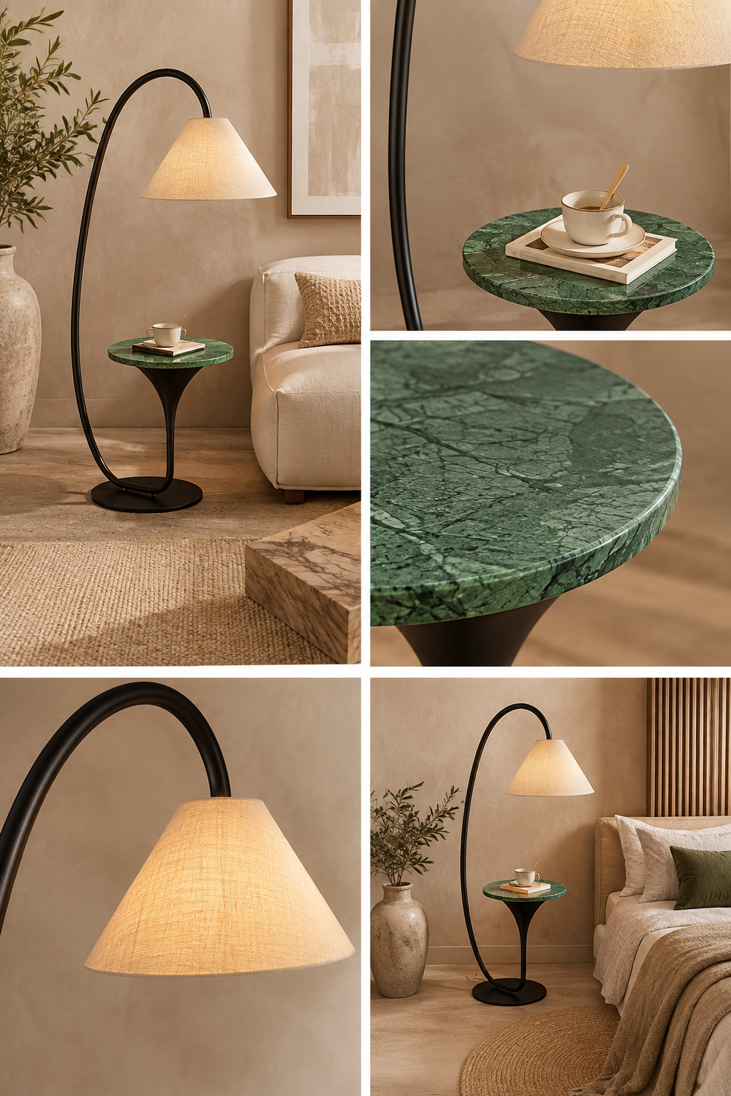 Lampadaire arc avec tablette intégrée
