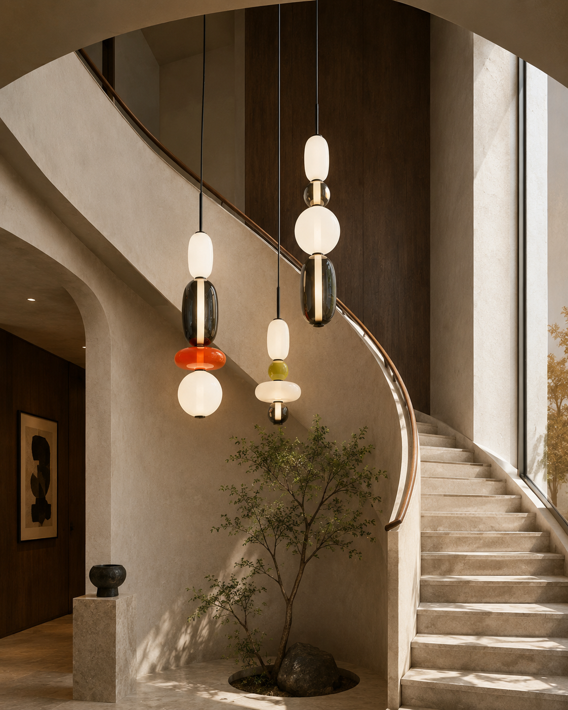 Suspension à boules de verre empilées