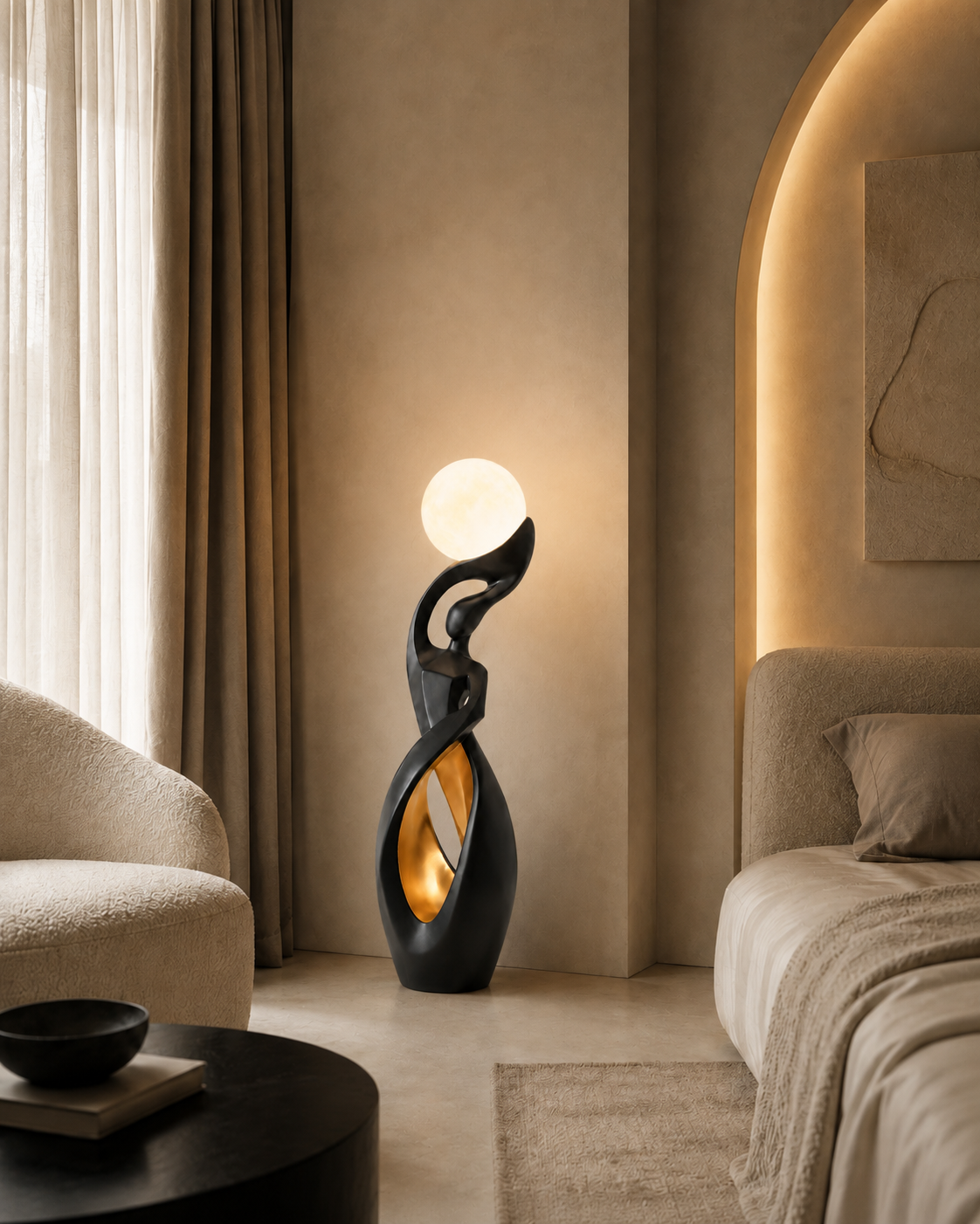 Lampadaire sculpture en résine peinte à la main