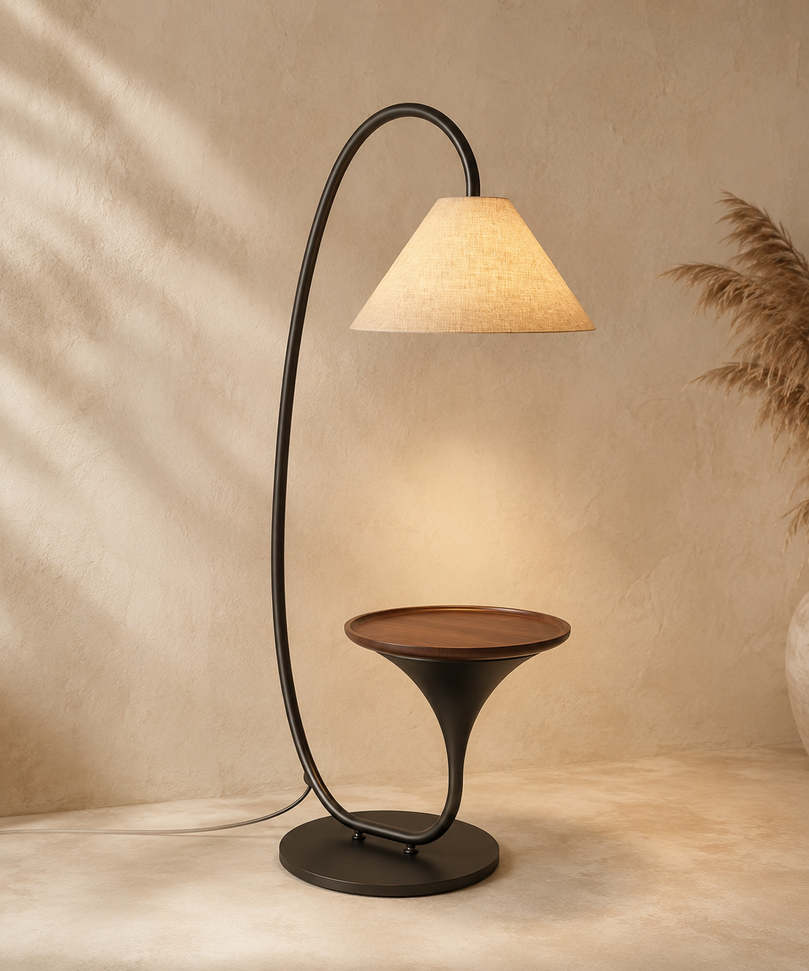 Lampadaire arc avec tablette intégrée