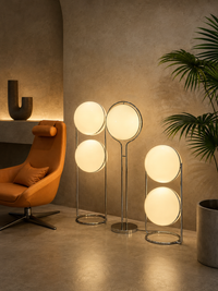 Lampadaire à boule opaline sur pied chromé