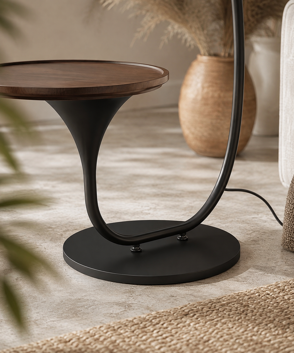 Lampadaire arc avec tablette intégrée