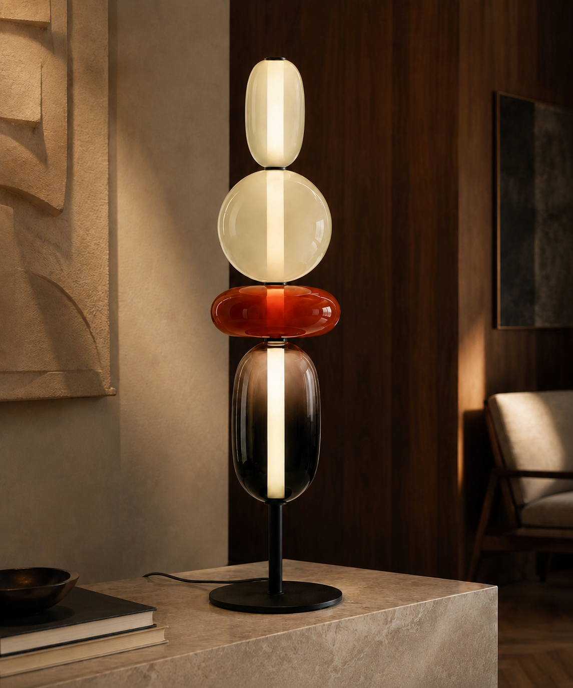 Lampe à poser à quatre boules de verre