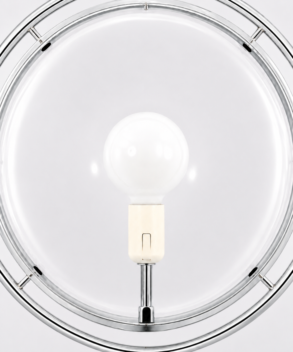 Lampadaire à boule opaline sur pied chromé