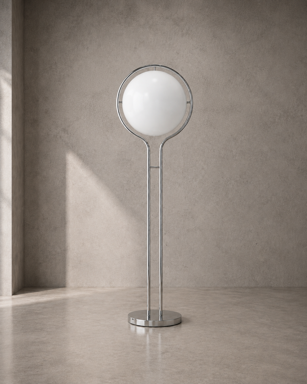 Lampadaire à boule opaline sur pied chromé
