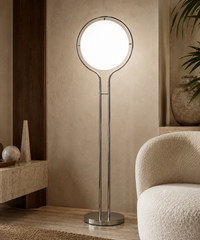 Lampadaire à boule opaline sur pied chromé