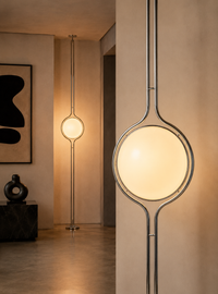 Lampadaire sol-plafond à boule opaline