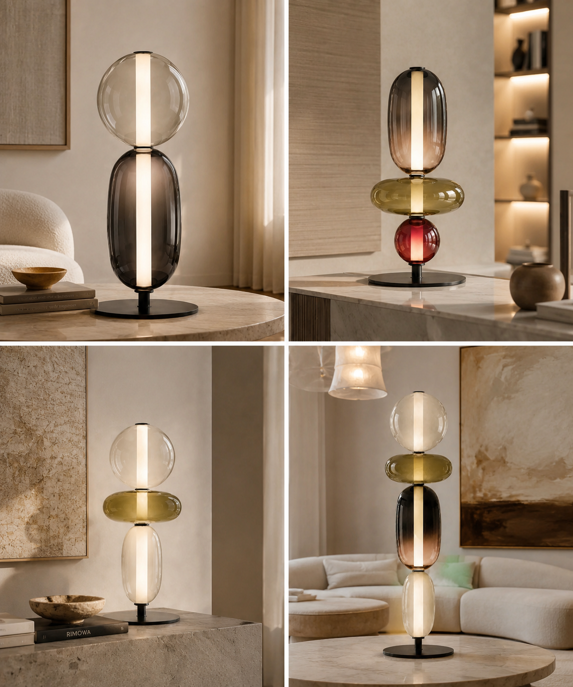 Lampe à poser avec boules de verre empilées