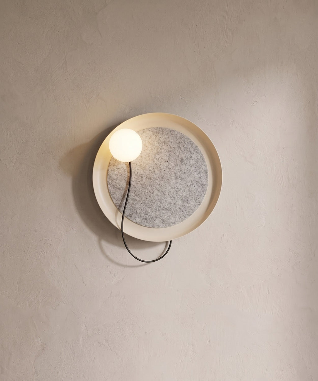 Applique murale à disque blanc crème et boule en verre dépoli