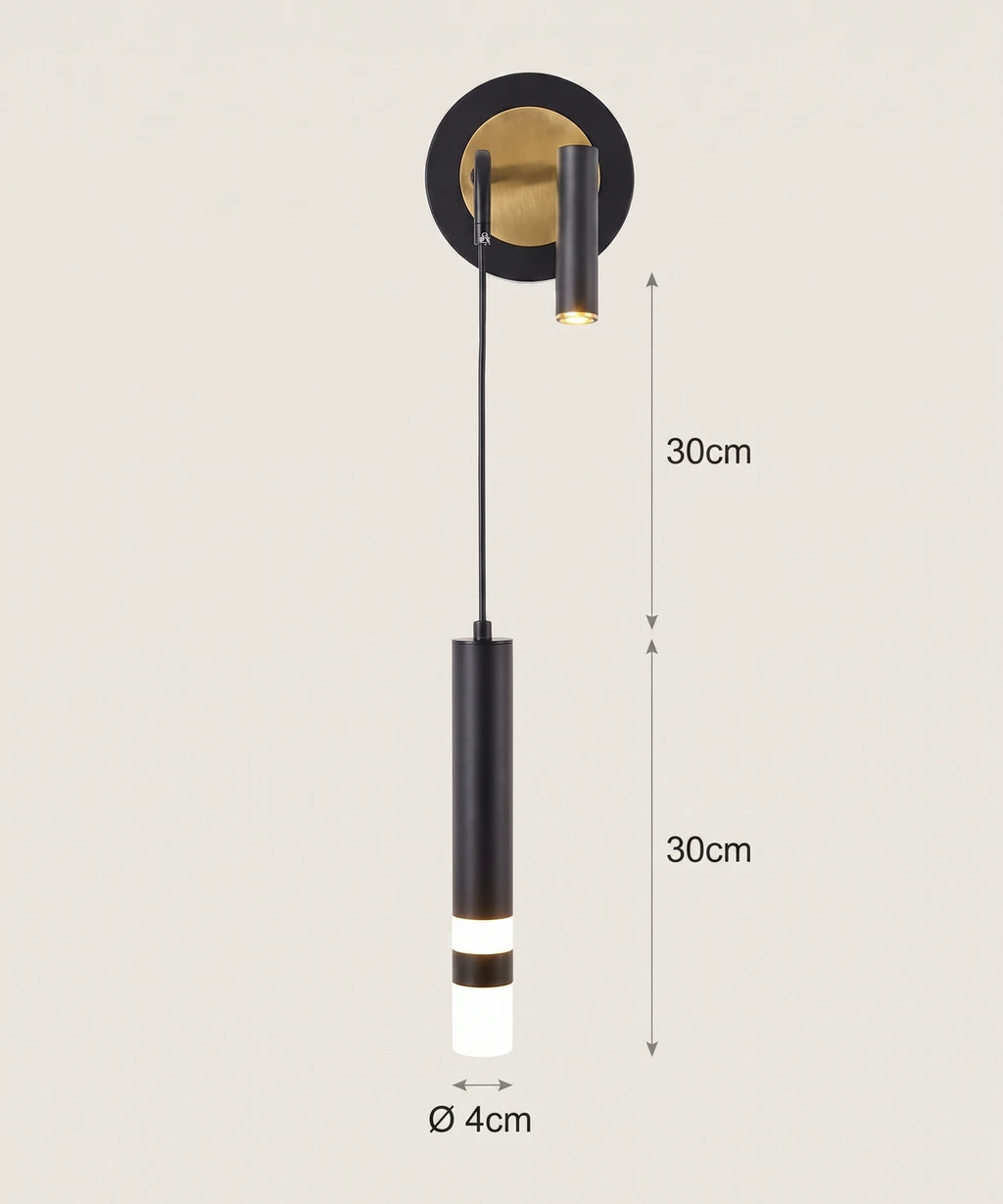 Planche cotée : câble 30 cm, tube 30 cm, Ø 4 cm