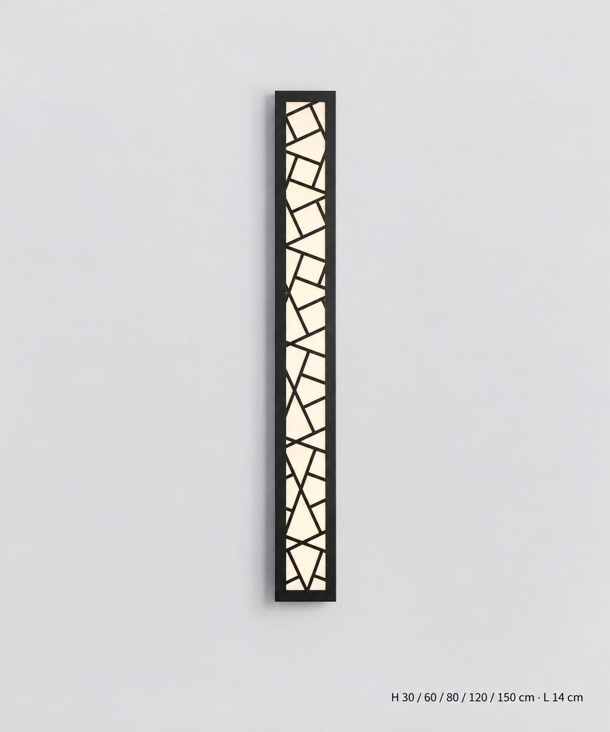 Applique noire à motif géométrique, hauteurs de 30, 60, 80, 120 et 150 cm et largeur de 14 cm