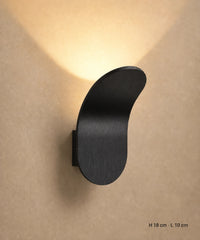 Applique murale feuille en aluminium noir, halo de lumière chaude au-dessus