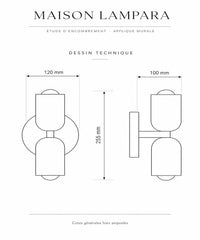 Schéma coté de l'applique murale double avec ses dimensions