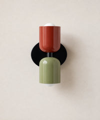 Applique murale double à dômes laqués, noir, vert et rouge
