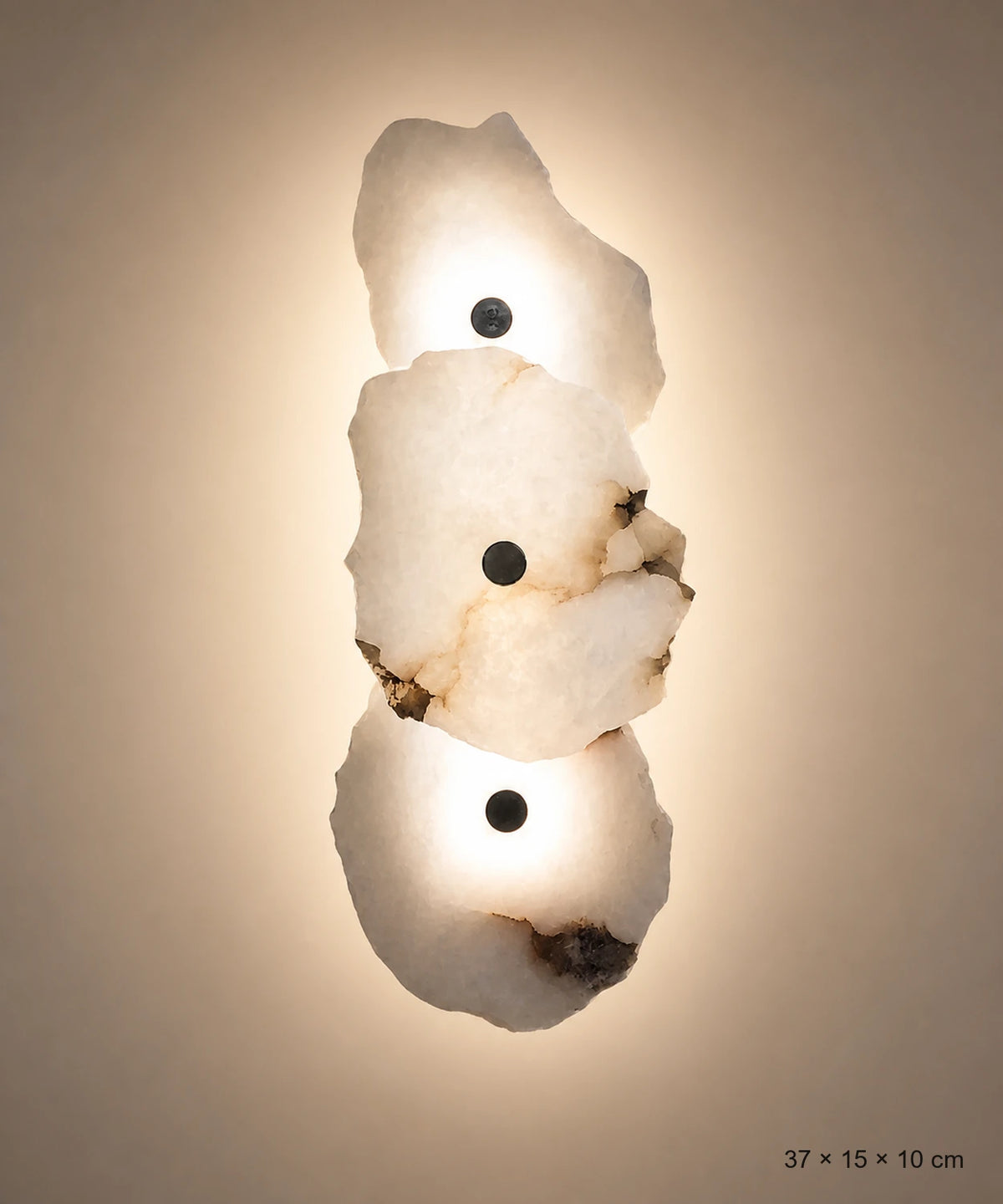 Applique murale marbre blanc à trois plaques, 37 cm, veines grises visibles