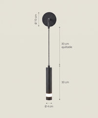 Planche cotée : rosace 10 cm, câble 30 cm ajustable, tube 30 cm