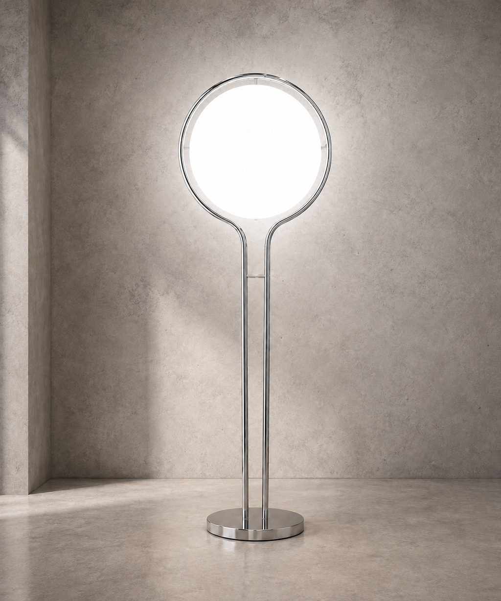 Lampadaire à boule opaline sur pied chromé
