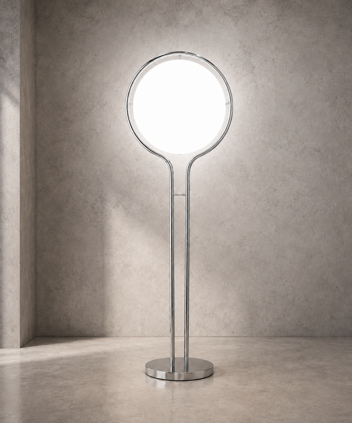 Lampadaire à boule opaline sur pied chromé