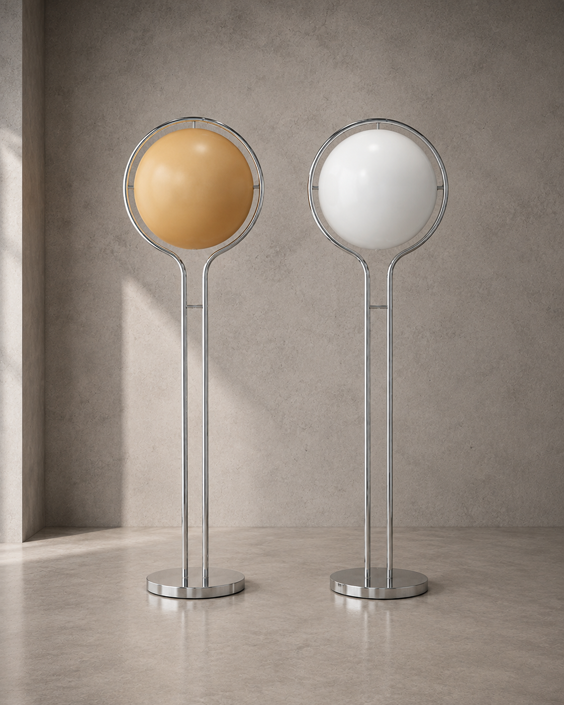 Lampadaire à boule opaline sur pied chromé