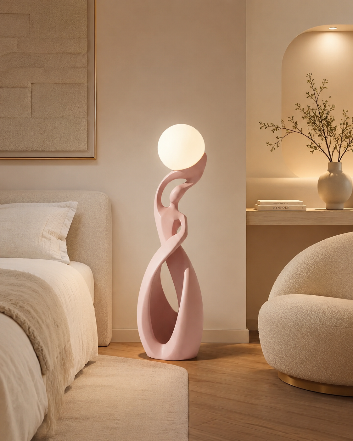 Lampadaire sculpture en résine peinte à la main