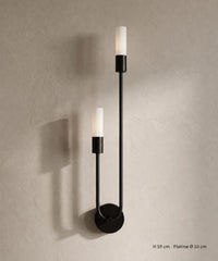 Applique murale éclairage haut et bas noire, deux tubes opalins sur bras en U