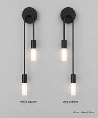 Applique noire à deux branches, comparaison des orientations vers la gauche et vers la droite
