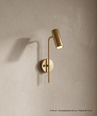 Applique liseuse orientable dorée, spot cylindrique sur rotule