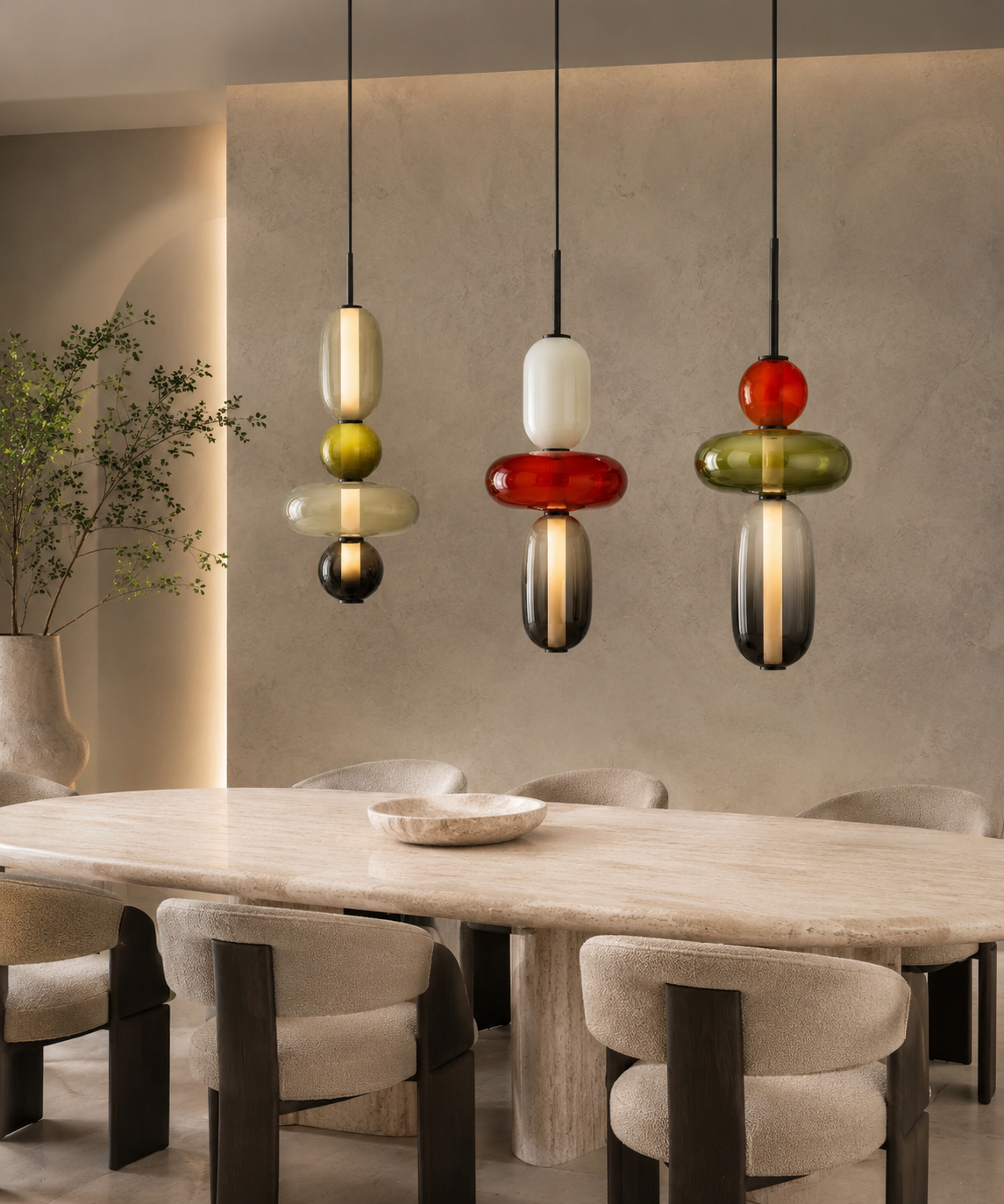 Suspension à boules de verre empilées