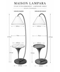 Schéma coté du lampadaire arqué à tablette avec ses dimensions