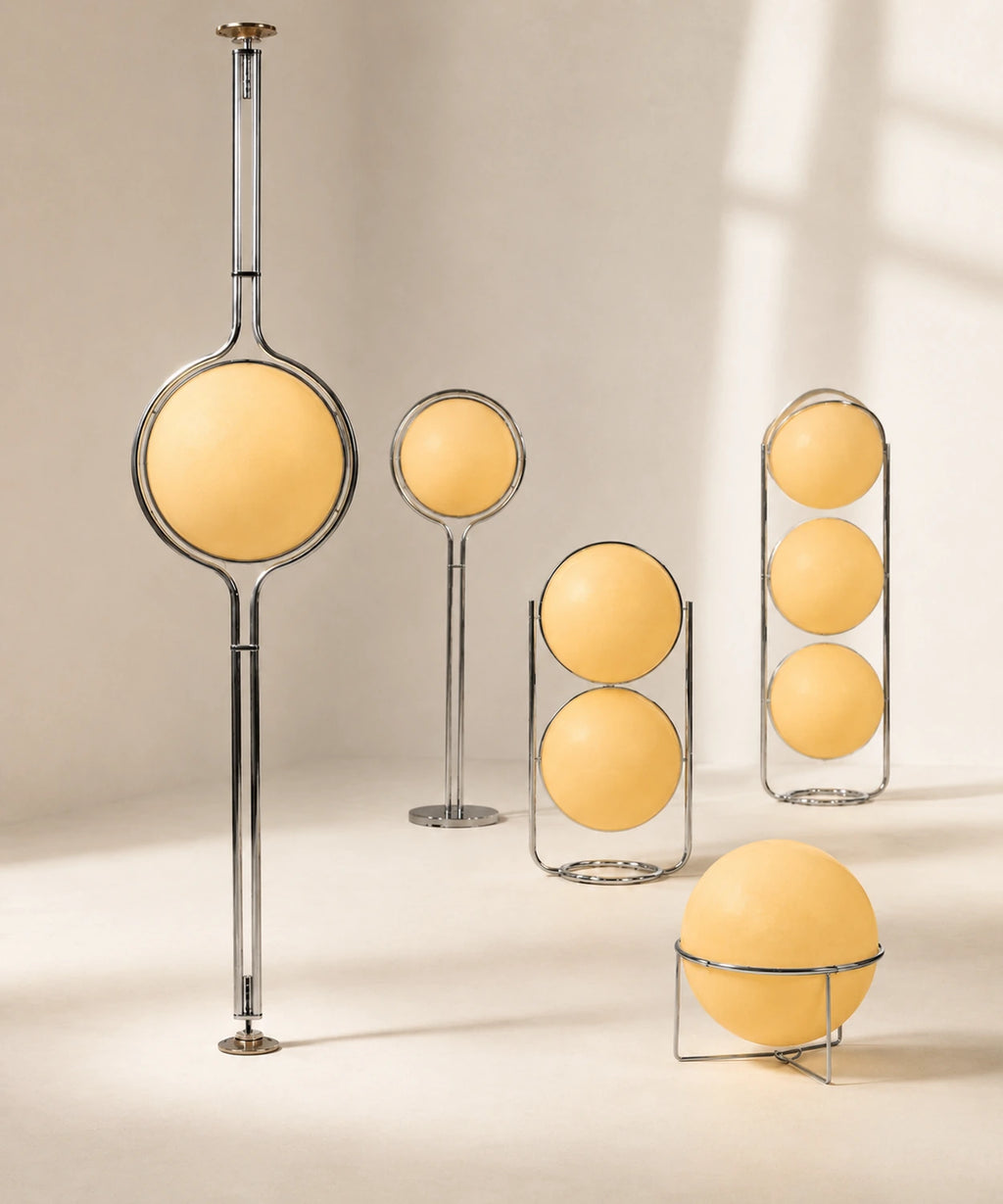 Le lampadaire boule opaline parmi les luminaires de la même famille, globes jaunes