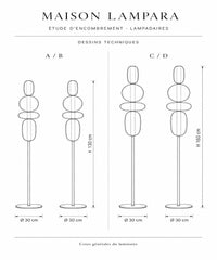 Schéma coté du lampadaire à boules de verre avec ses dimensions