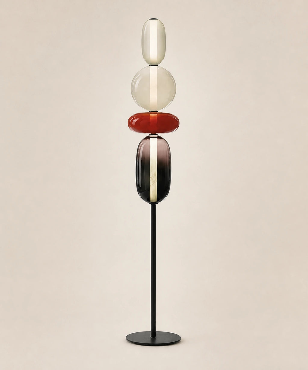Lampadaire à quatre boules de verre teinté, rouge