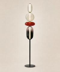 Lampadaire à quatre boules de verre teinté, rouge