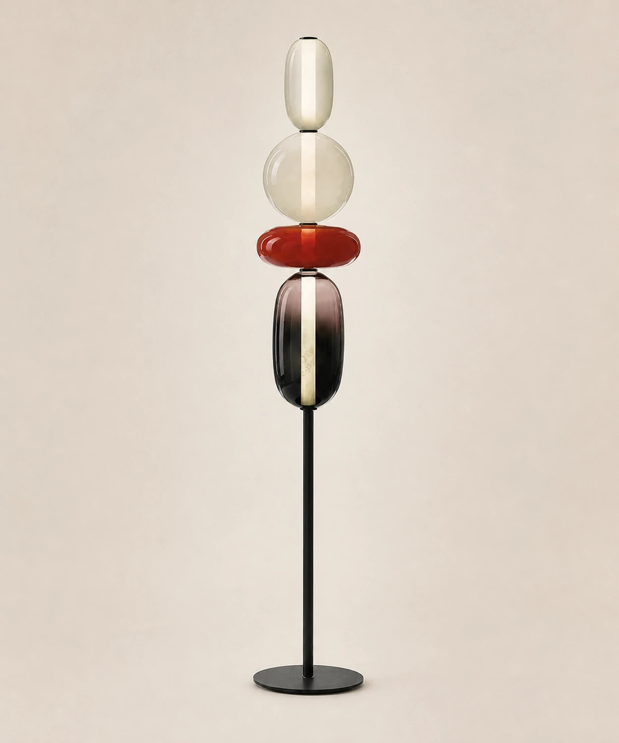 Lampadaire à quatre boules de verre teinté, rouge
