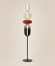 Lampadaire à quatre boules de verre teinté, rouge