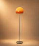 Lampadaire champignon chrome, dôme de verre dégradé orange sur tige et socle chromés
