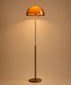 Lampadaire champignon vintage, dôme d’acrylique ambré, tige chromée et socle finition bois