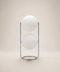 Lampadaire à deux boules opalines, double, b et blanc