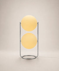 Lampadaire à deux boules opalines, double, b et jaune