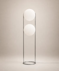 Lampadaire à deux boules opalines, double, c et blanc