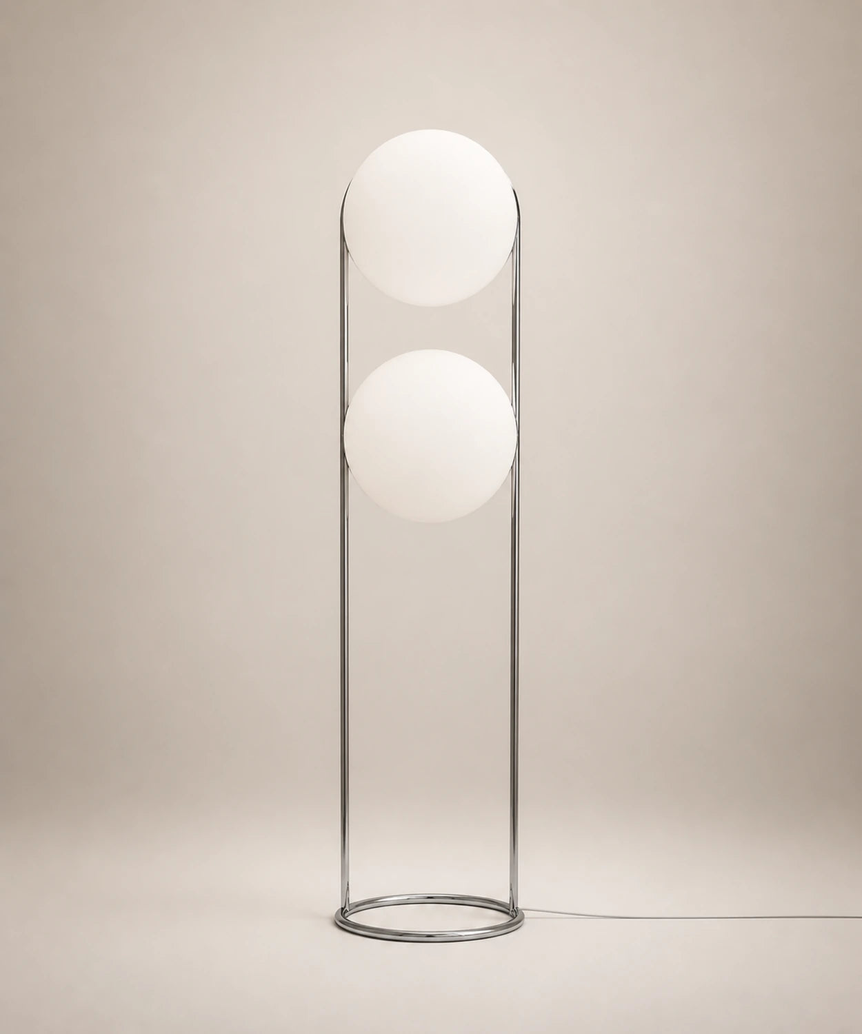 Lampadaire à deux boules opalines, double, c et blanc