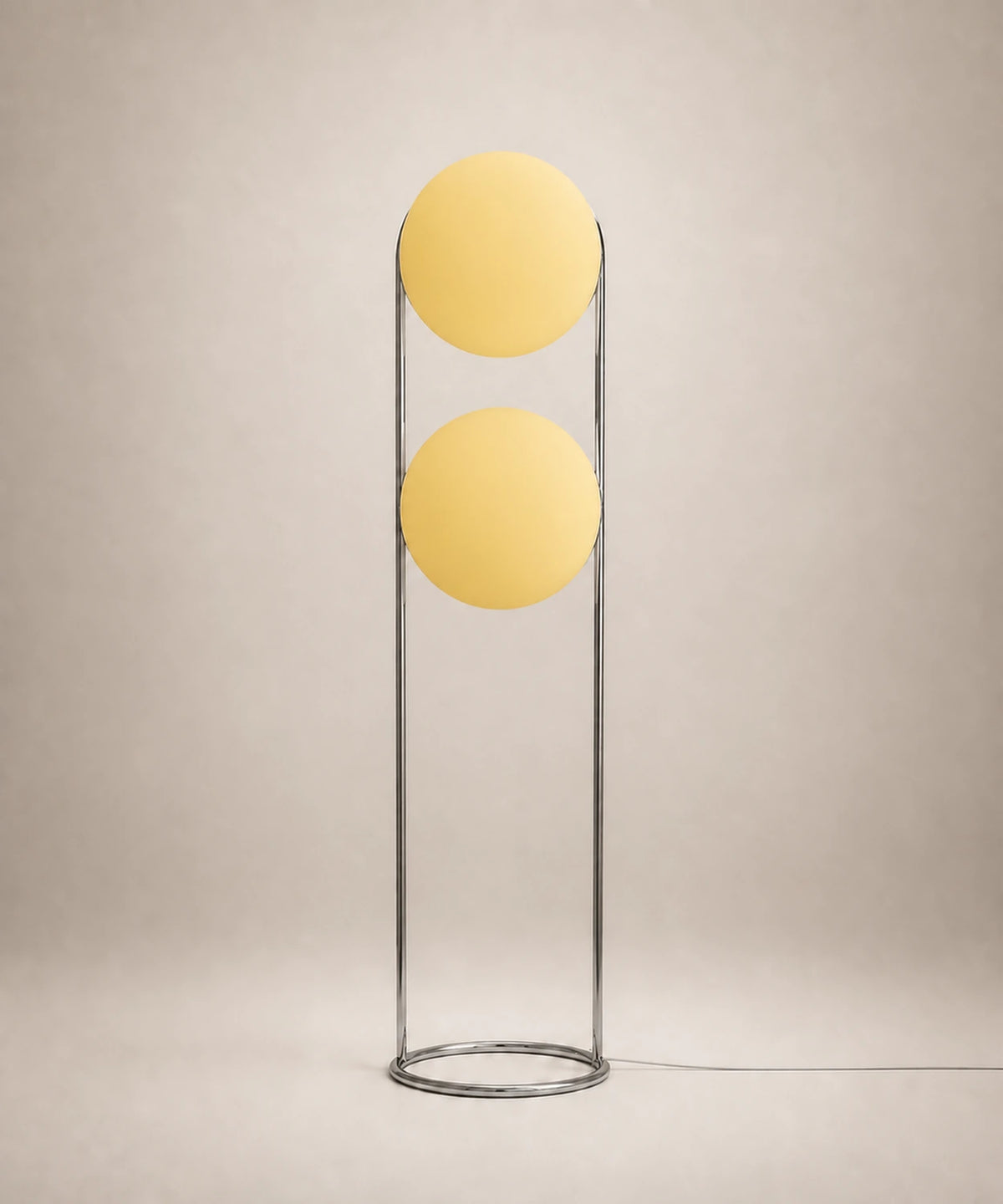Lampadaire à deux boules opalines, double, c et jaune