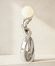 Lampadaire sculpture finition chrome argent poli, sphère lune allumée