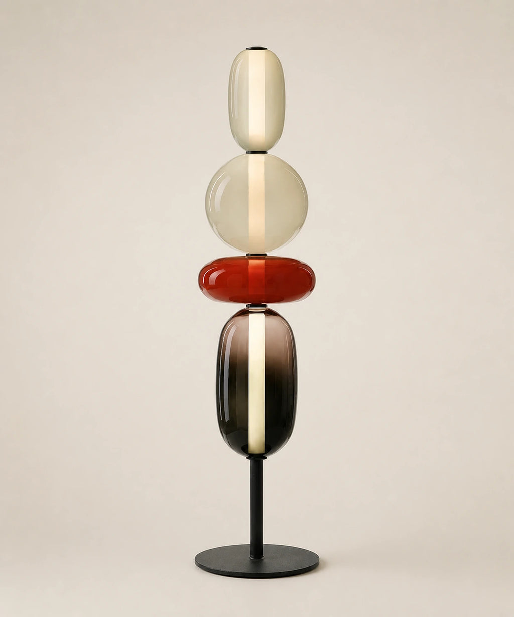 Lampe à poser à quatre boules de verre teinté, e