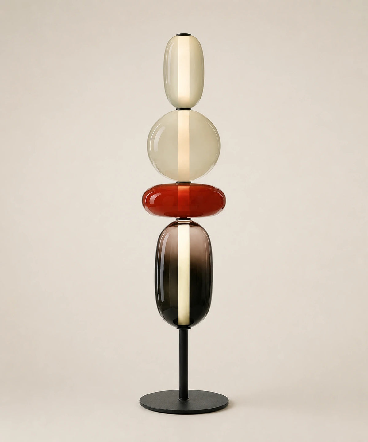 Lampe à poser à quatre boules de verre teinté, e