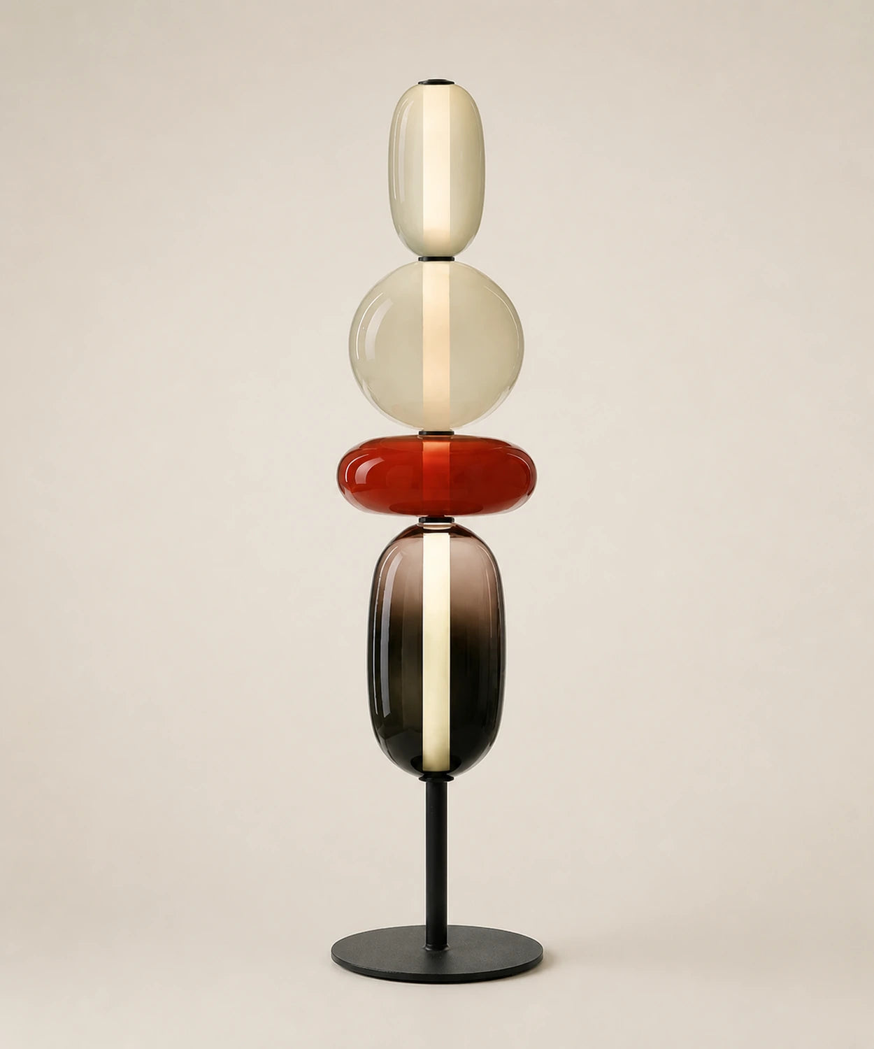 Lampe à poser à quatre boules de verre teinté, e